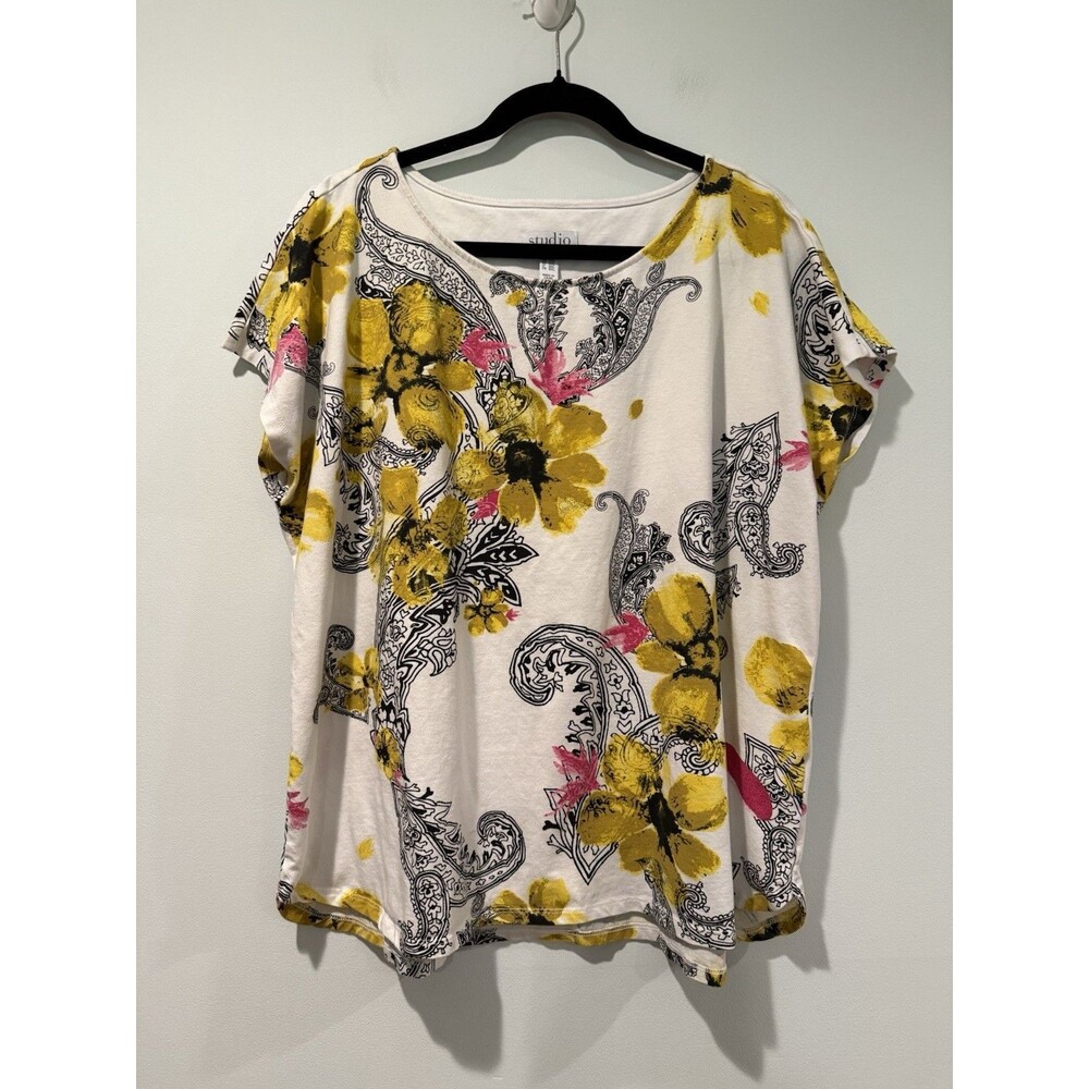 Studio by D&Co. Top Womens 2XL Cotton Stretch Travel Vacation Floral Indie Boho